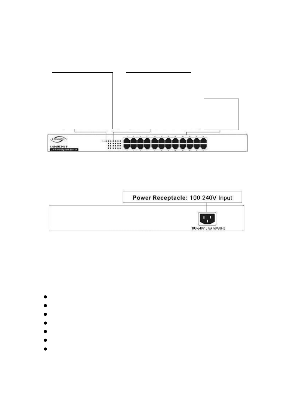 3 appearance overview, 4 package contents, Gigabit ethernet switch user manual | Open the package and verify the following items | Linkskey LKS-SG2419 User Manual | Page 5 / 11