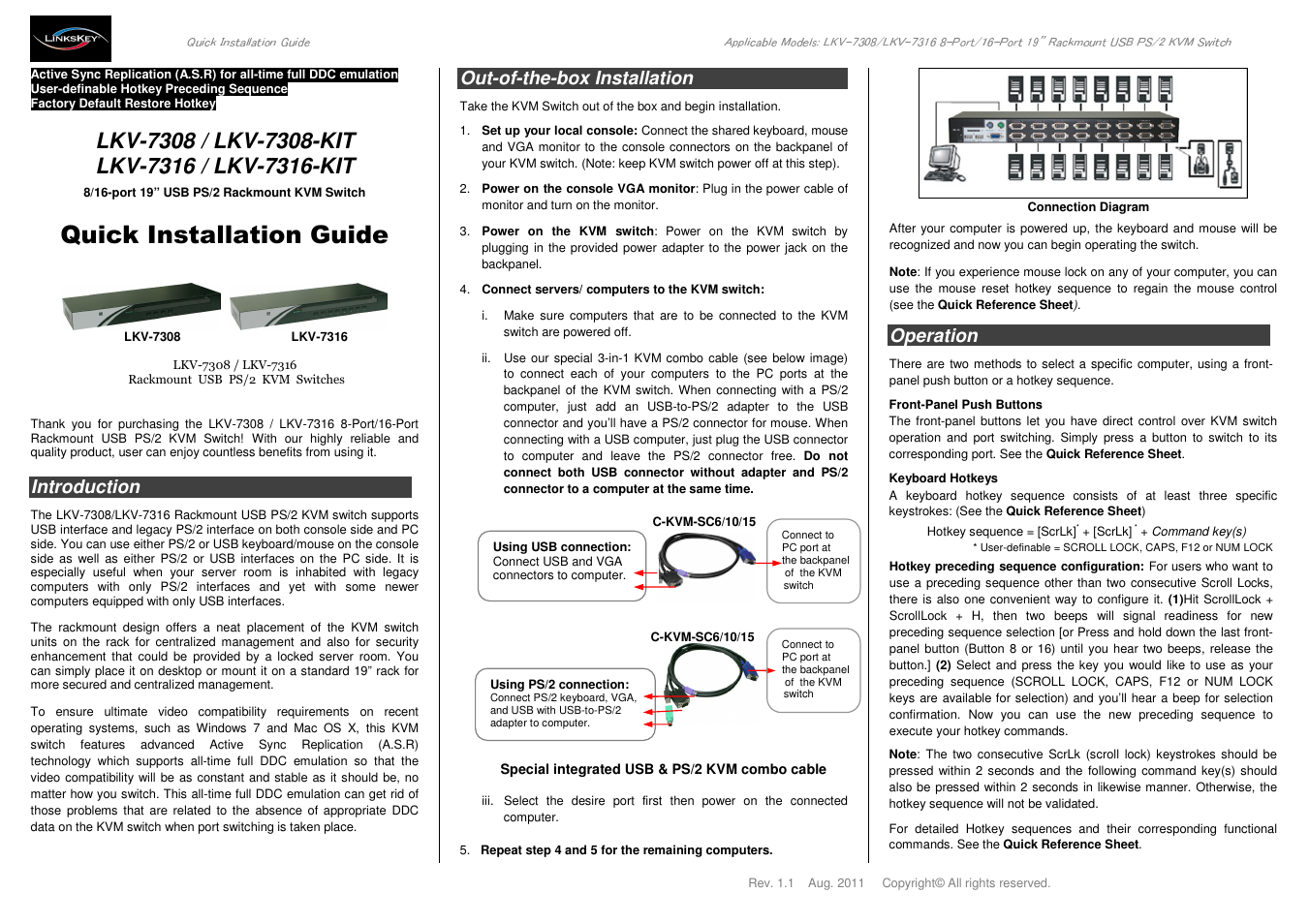 Linkskey LKV-7308 User Manual | 2 pages