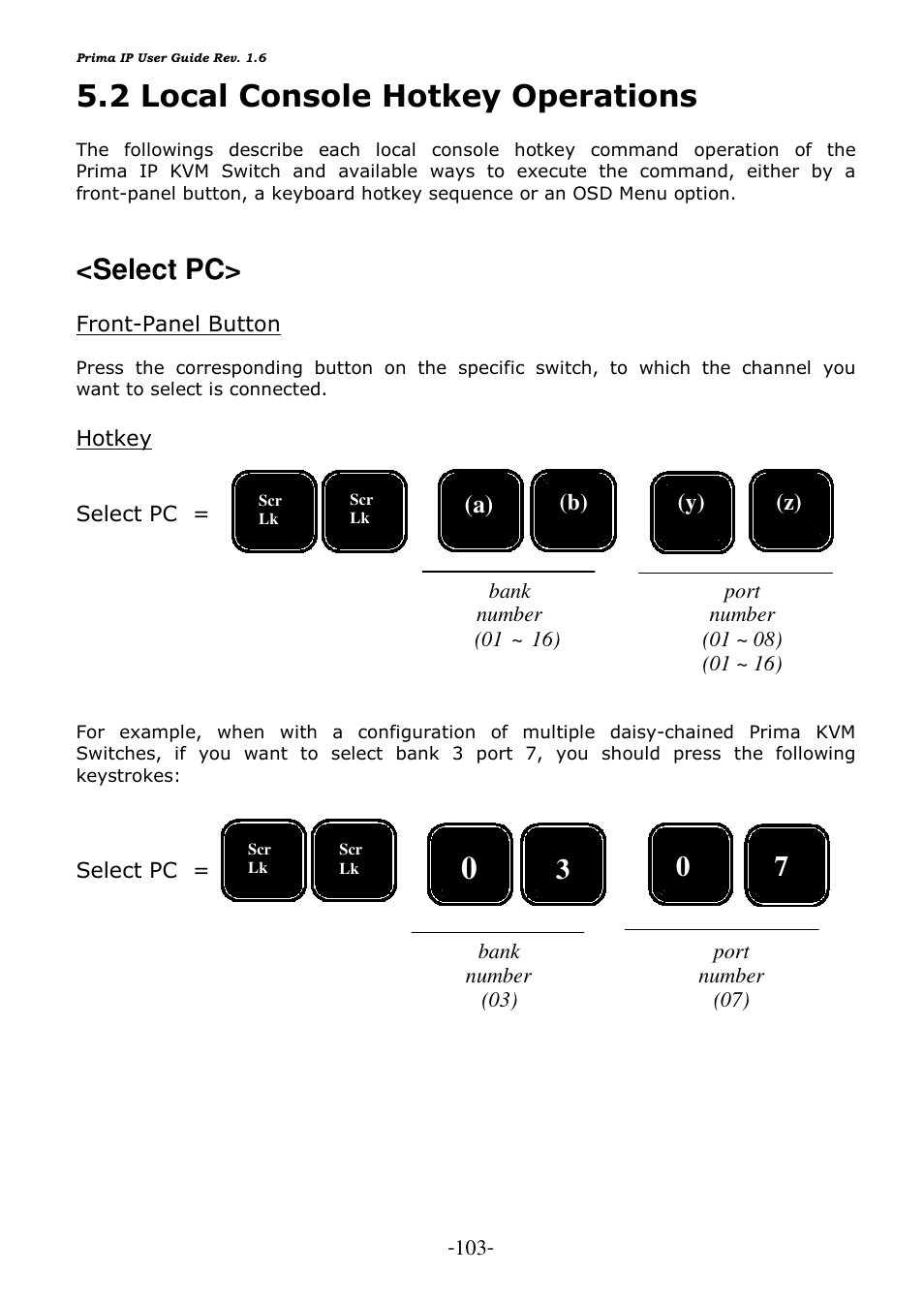 2 local console hotkey operations, Select pc | Linkskey LKV-9208IP User Manual | Page 107 / 111