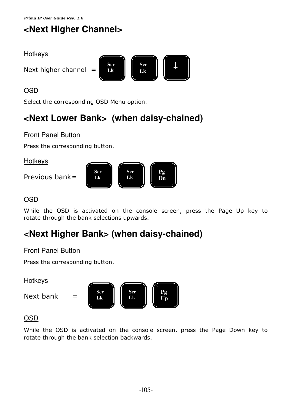 Next higher channel, Next lower bank> (when daisy-chained), Next higher bank> (when daisy-chained) | Linkskey LKV-9208IP User Manual | Page 109 / 111