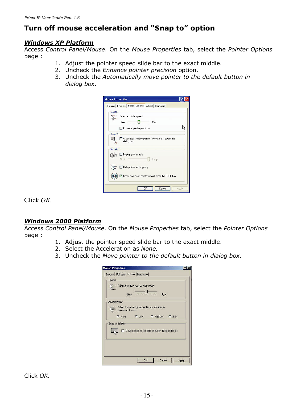 Turn off mouse acceleration and “snap to” option, Click ok | Linkskey LKV-9208IP User Manual | Page 19 / 111