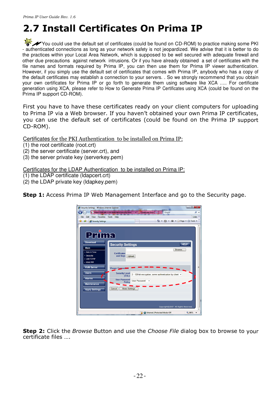 7 install certificates on prima ip | Linkskey LKV-9208IP User Manual | Page 26 / 111