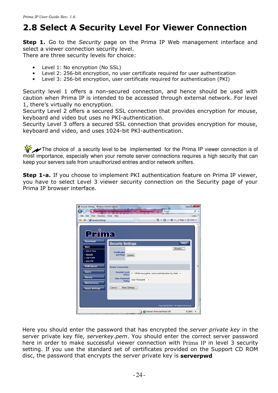 8 select a security level for viewer connection | Linkskey LKV-9208IP User Manual | Page 28 / 111