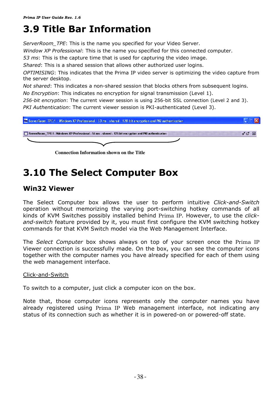 9 title bar information, 10 the select computer box, Win32 viewer | Linkskey LKV-9208IP User Manual | Page 42 / 111