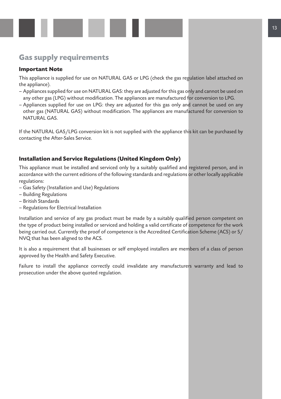 Gas supply requirements | CDA HCG 931 User Manual | Page 13 / 20