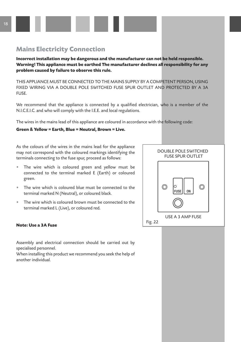 Mains electricity connection | CDA HCG 931 User Manual | Page 18 / 20