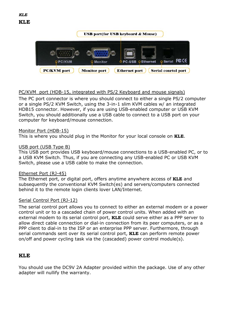 Kle rear view, Kle power socket | Linkskey LKV-IPM01 User Manual | Page 13 / 95