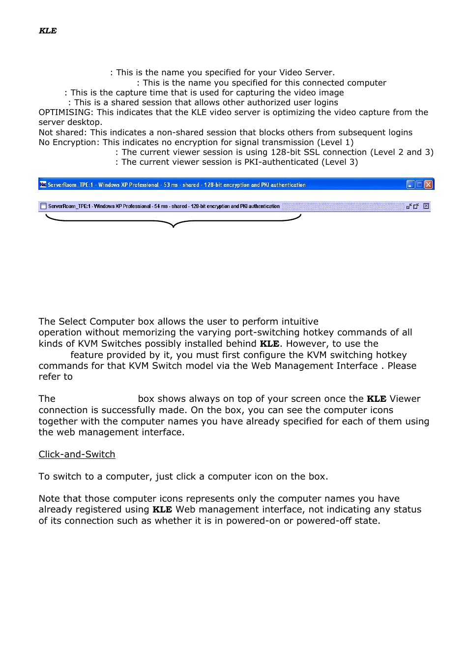 Title bar information, The select computer box, Itle | Nformation, Elect, Omputer box, 9 title bar information, 10 the select computer box | Linkskey LKV-IPM01 User Manual | Page 39 / 95