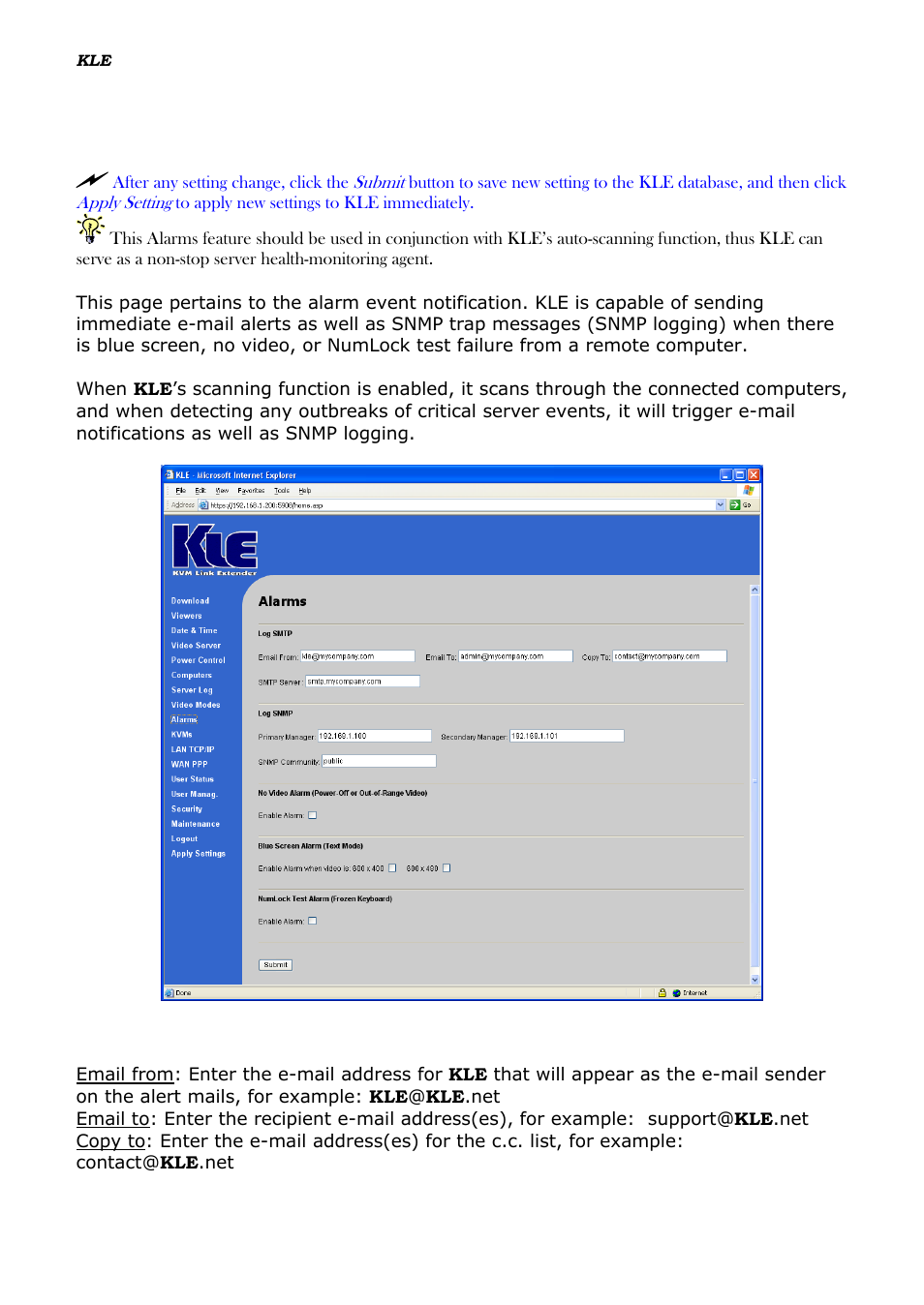 Larms, Mail, Otifications and | Snmp, Ogging, Upport | Linkskey LKV-IPM01 User Manual | Page 64 / 95