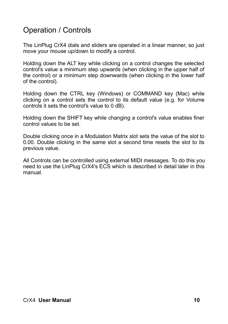 Operation / controls | LinPlug CrX4 User Manual | Page 10 / 70