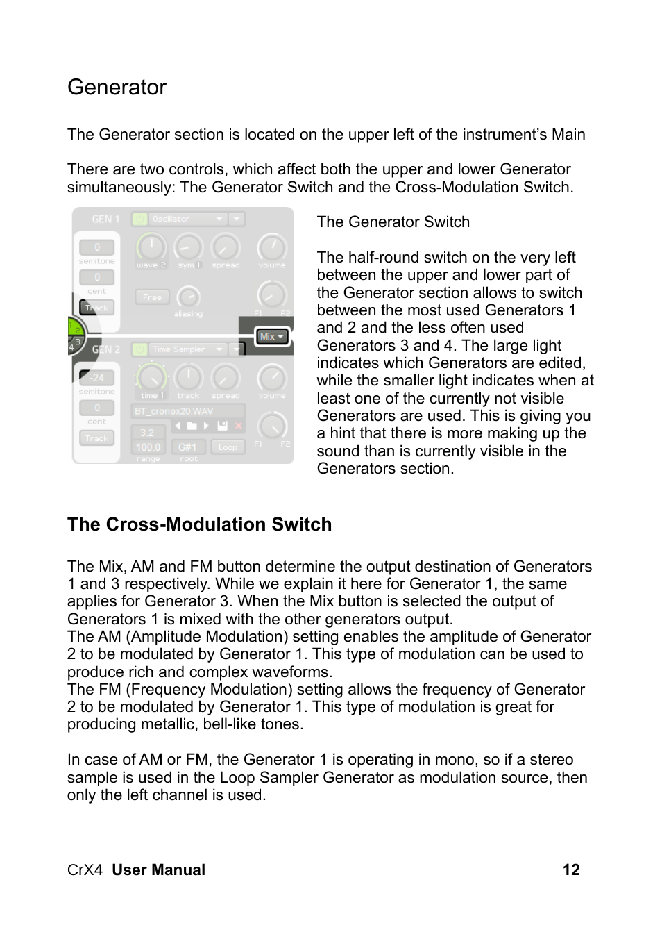 Generator, The cross-modulation switch | LinPlug CrX4 User Manual | Page 12 / 70