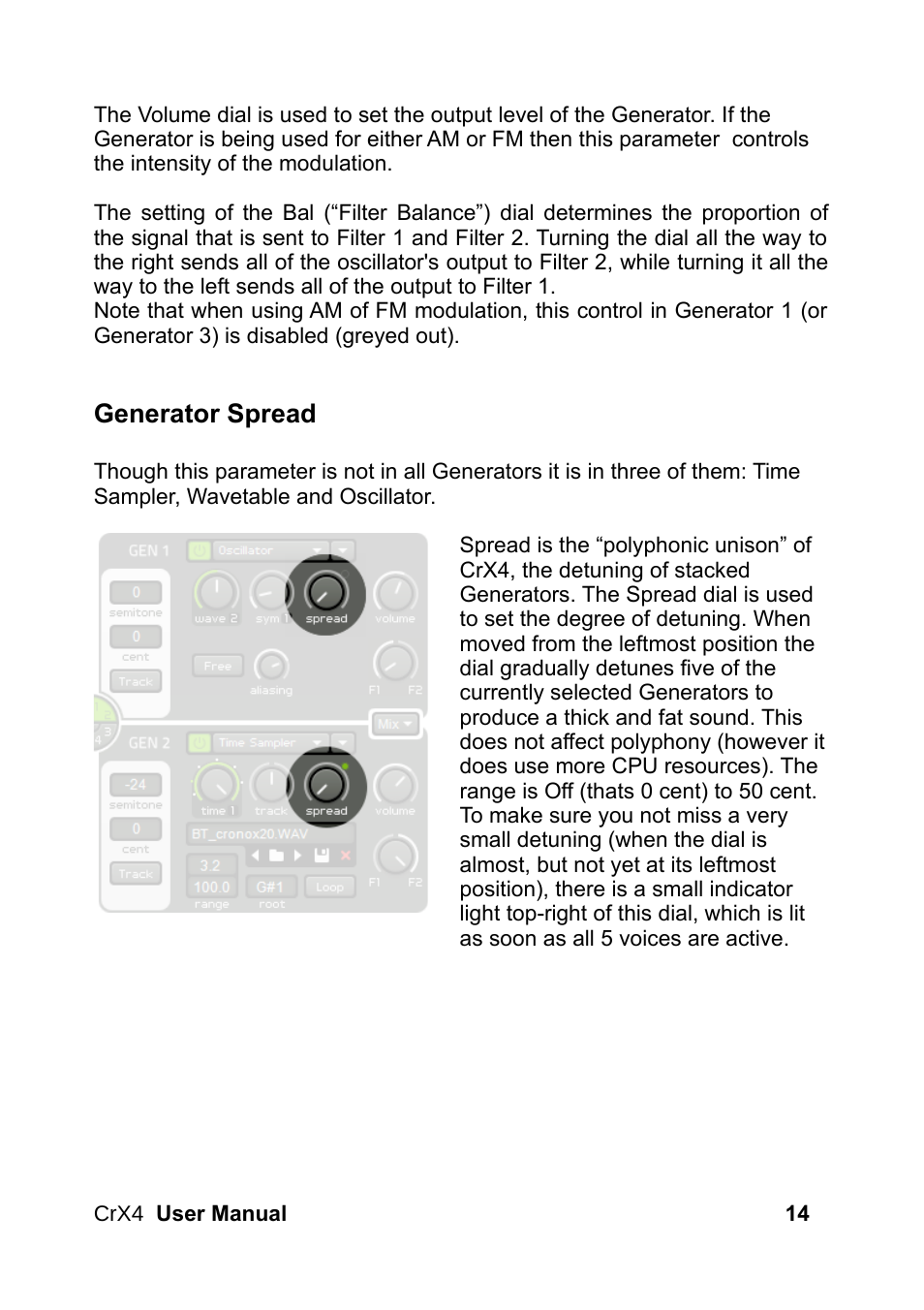 Generator spread | LinPlug CrX4 User Manual | Page 14 / 70