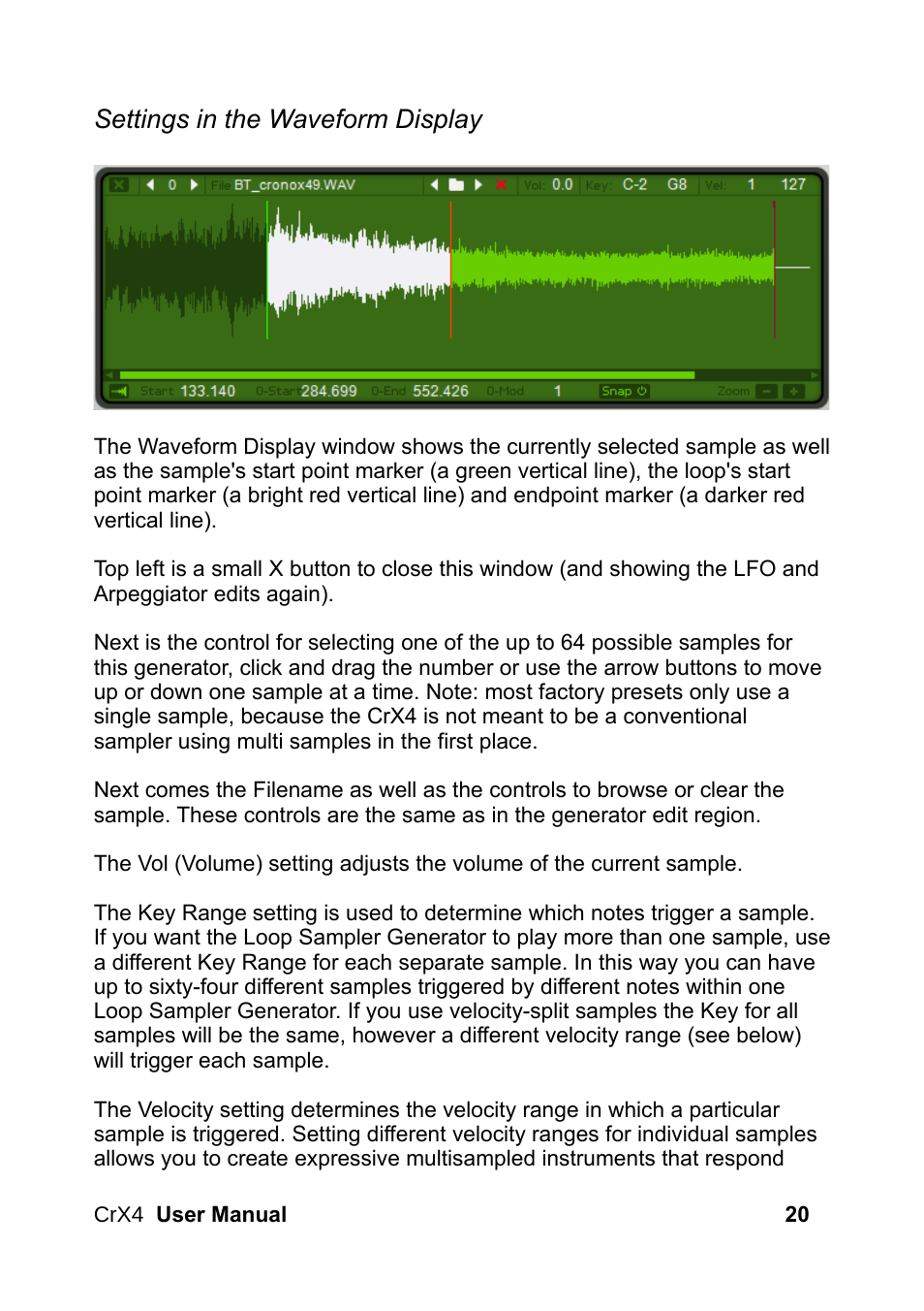 Settings in the waveform display | LinPlug CrX4 User Manual | Page 20 / 70