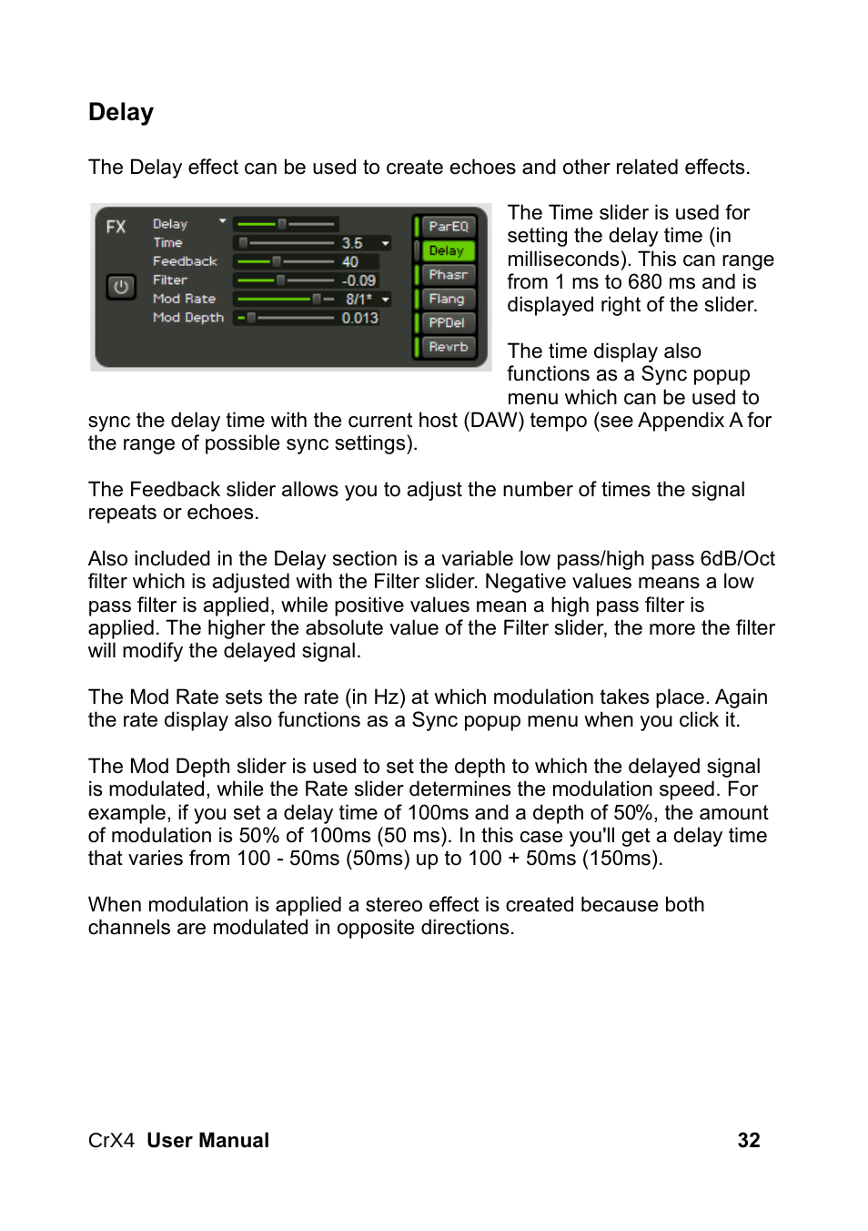Delay | LinPlug CrX4 User Manual | Page 32 / 70