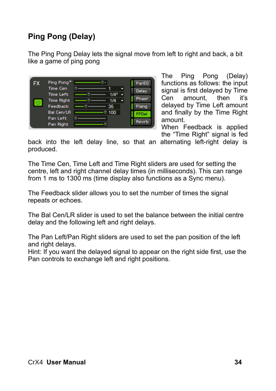 Ping pong (delay) | LinPlug CrX4 User Manual | Page 34 / 70