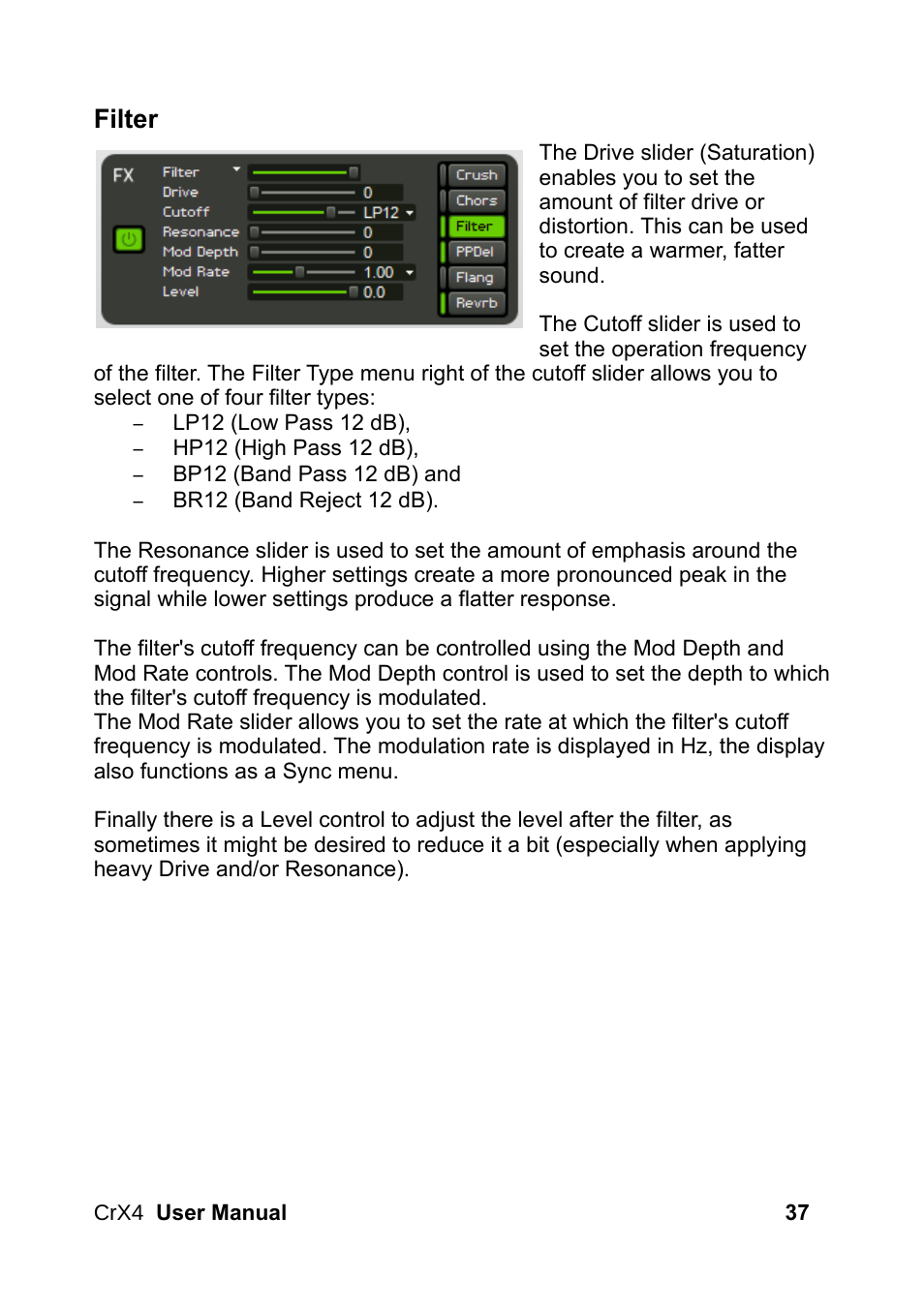 Filter | LinPlug CrX4 User Manual | Page 37 / 70