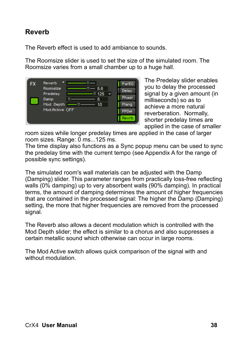 Reverb | LinPlug CrX4 User Manual | Page 38 / 70