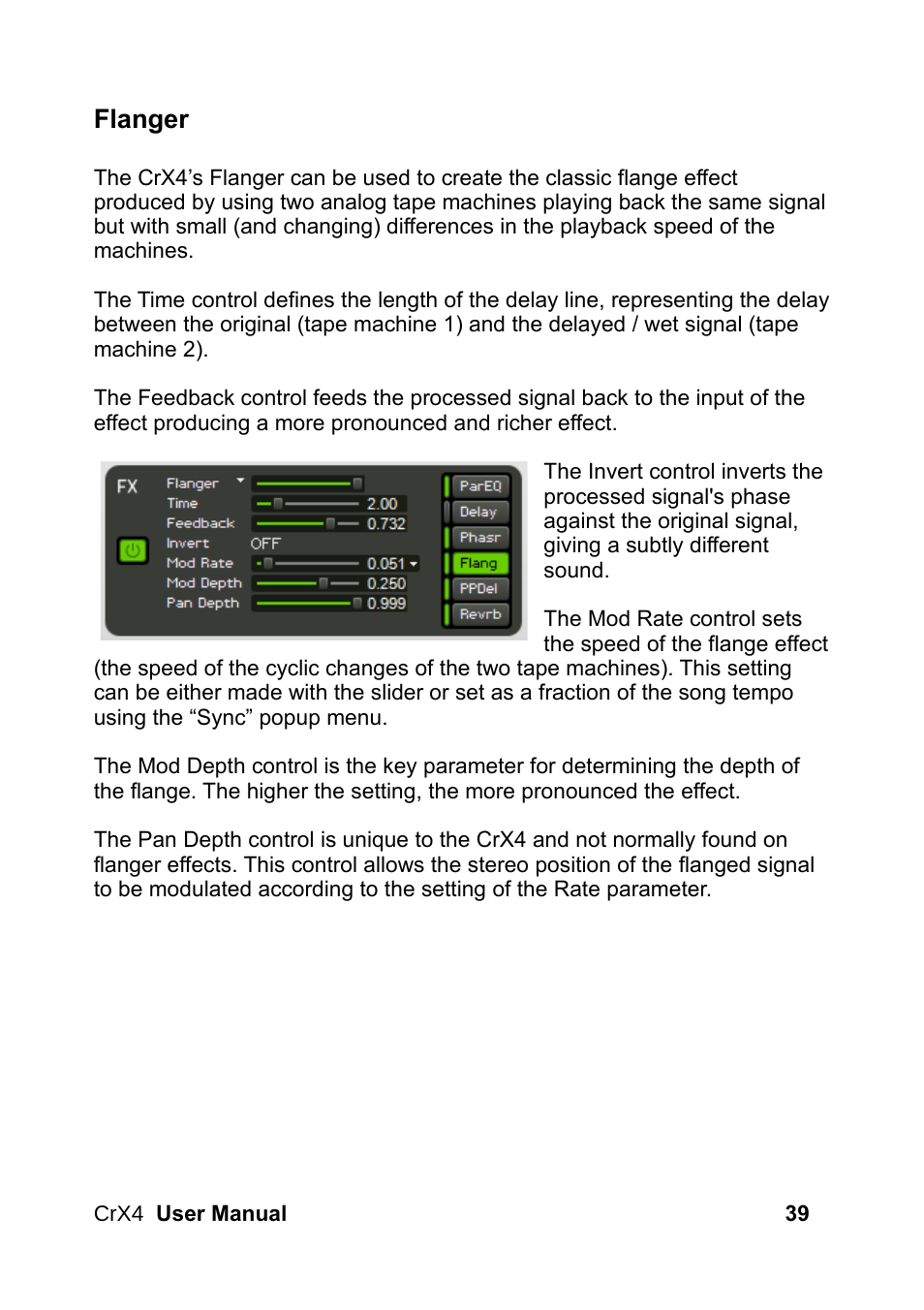 Flanger | LinPlug CrX4 User Manual | Page 39 / 70