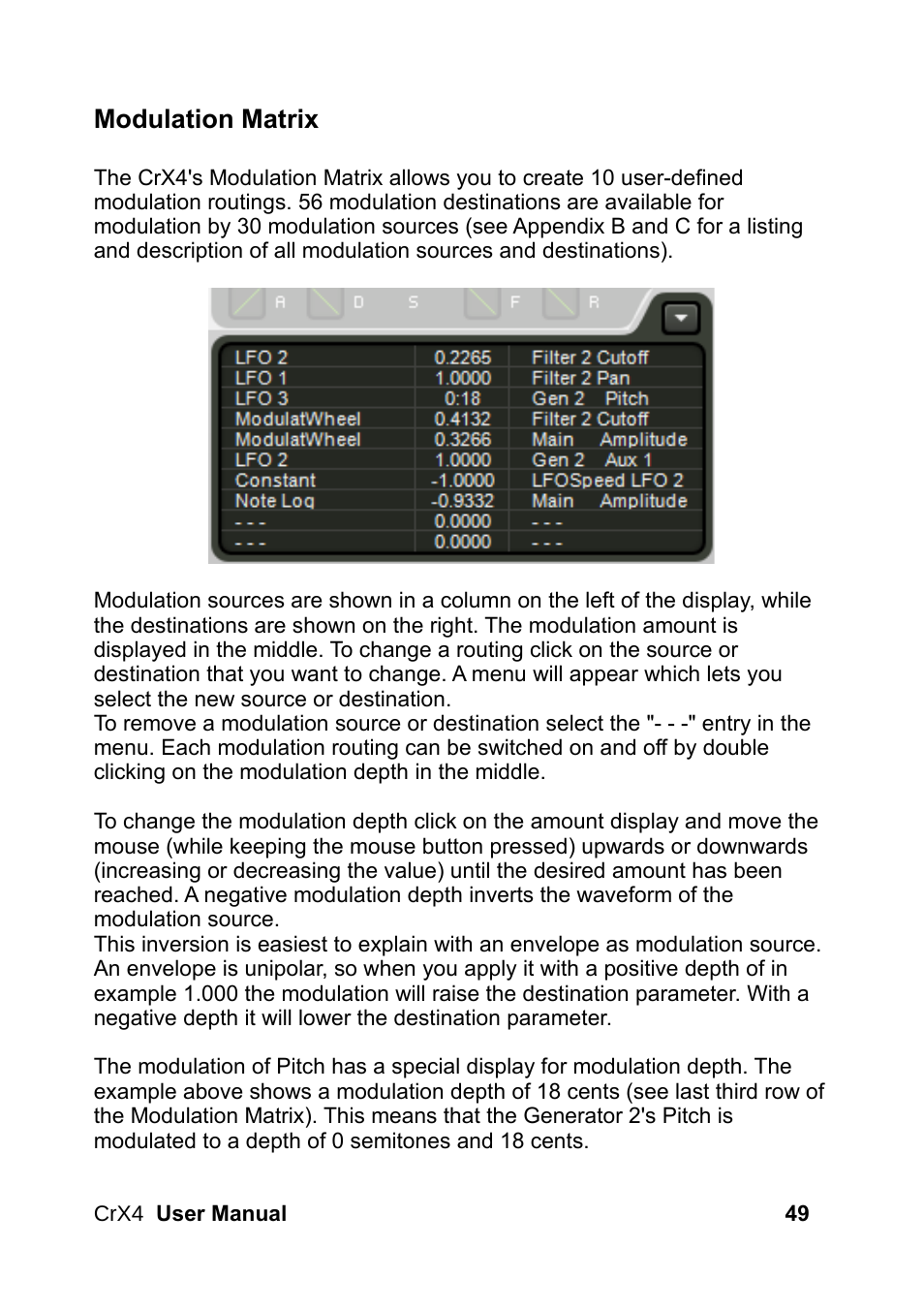 Modulation matrix | LinPlug CrX4 User Manual | Page 49 / 70