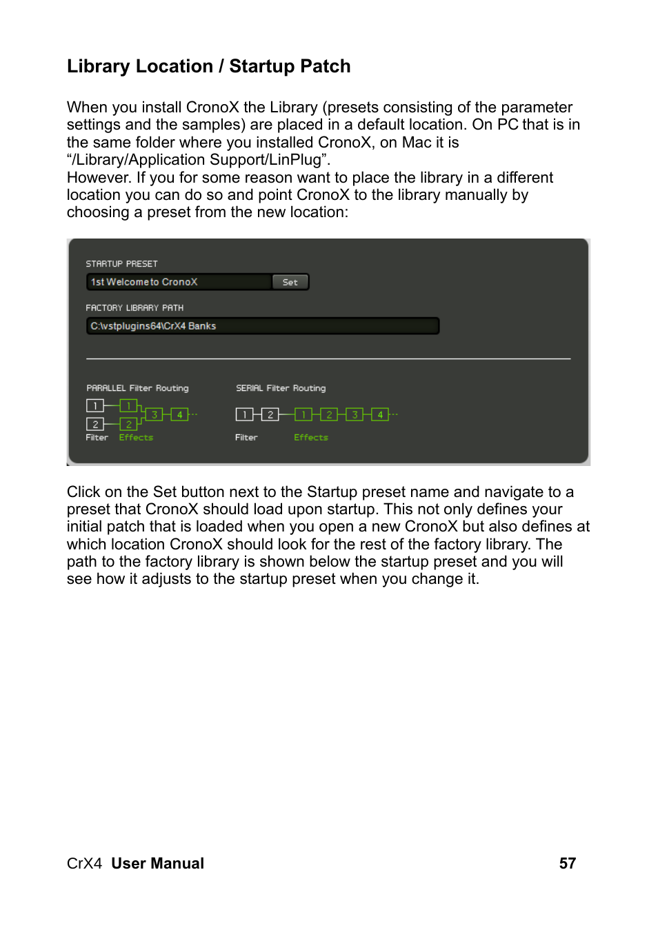 Library location / startup patch | LinPlug CrX4 User Manual | Page 57 / 70