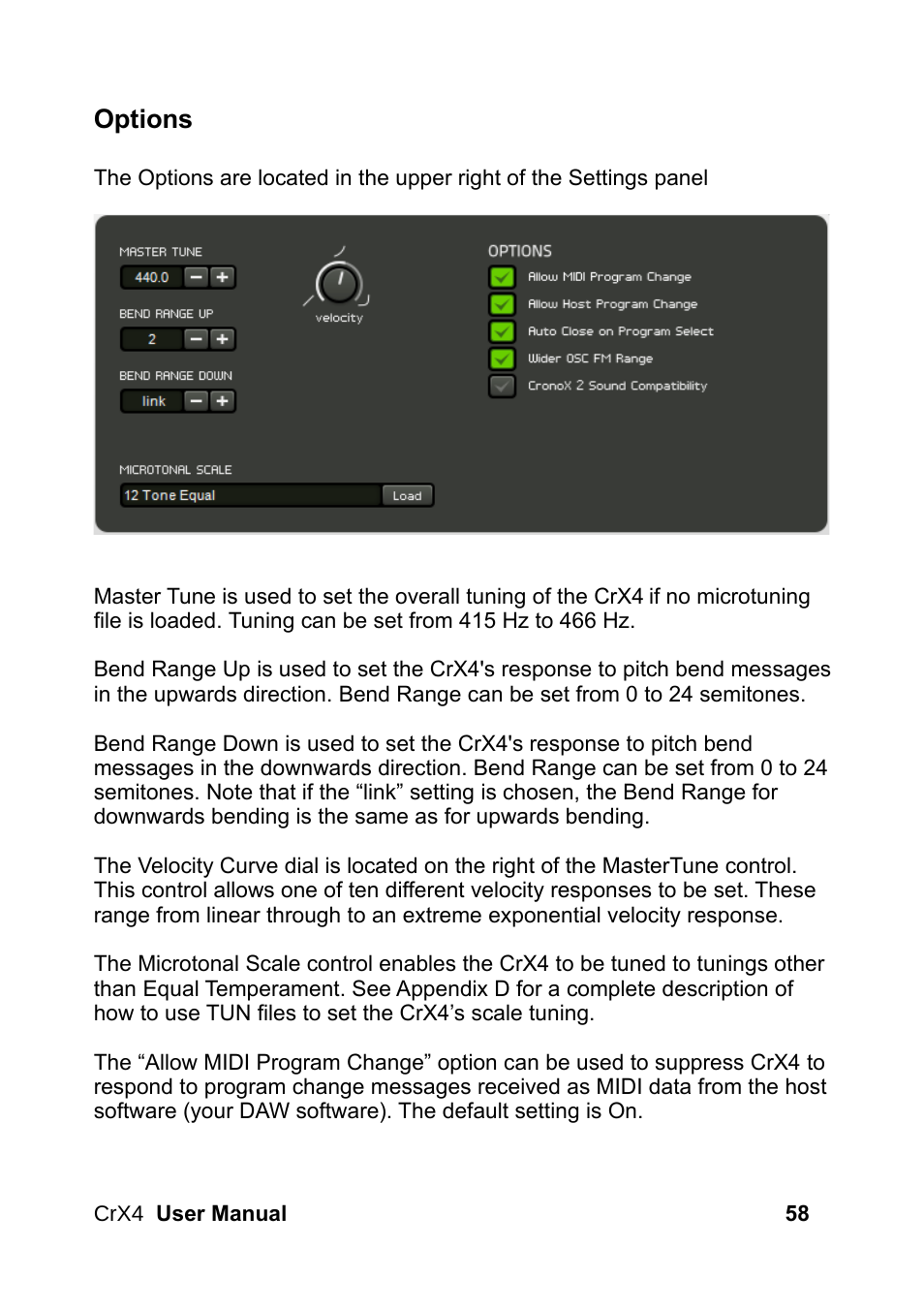 Options | LinPlug CrX4 User Manual | Page 58 / 70