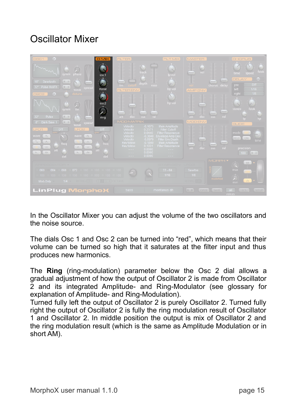 Oscillator mixer | LinPlug MorphoX User Manual | Page 15 / 48