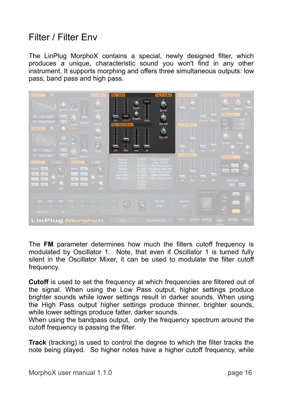Filter / filter env | LinPlug MorphoX User Manual | Page 16 / 48