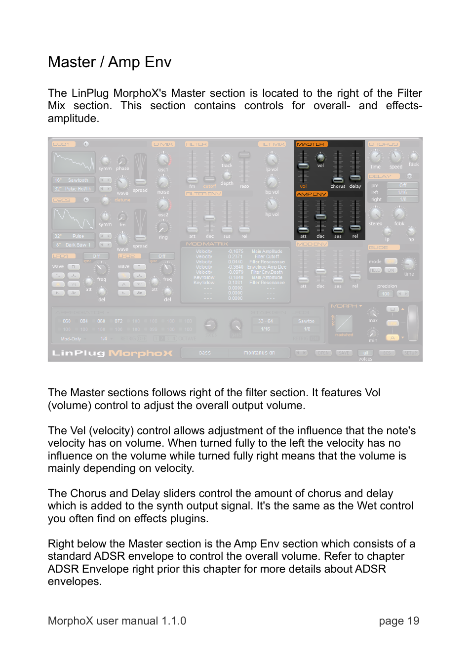 Master / amp env | LinPlug MorphoX User Manual | Page 19 / 48