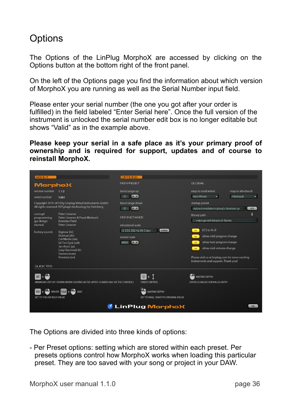Options | LinPlug MorphoX User Manual | Page 36 / 48