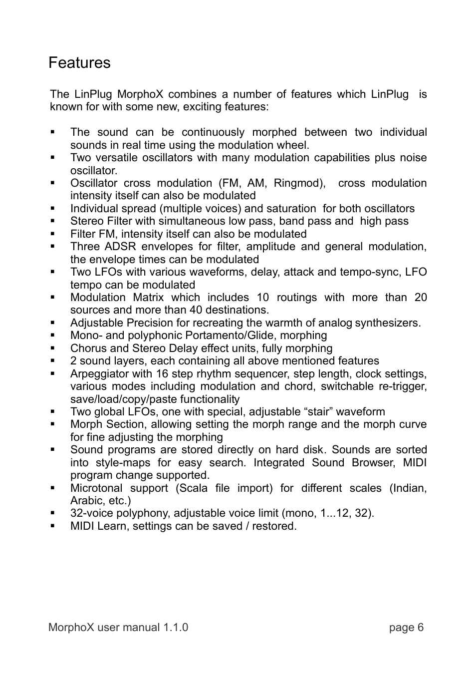 Features | LinPlug MorphoX User Manual | Page 6 / 48