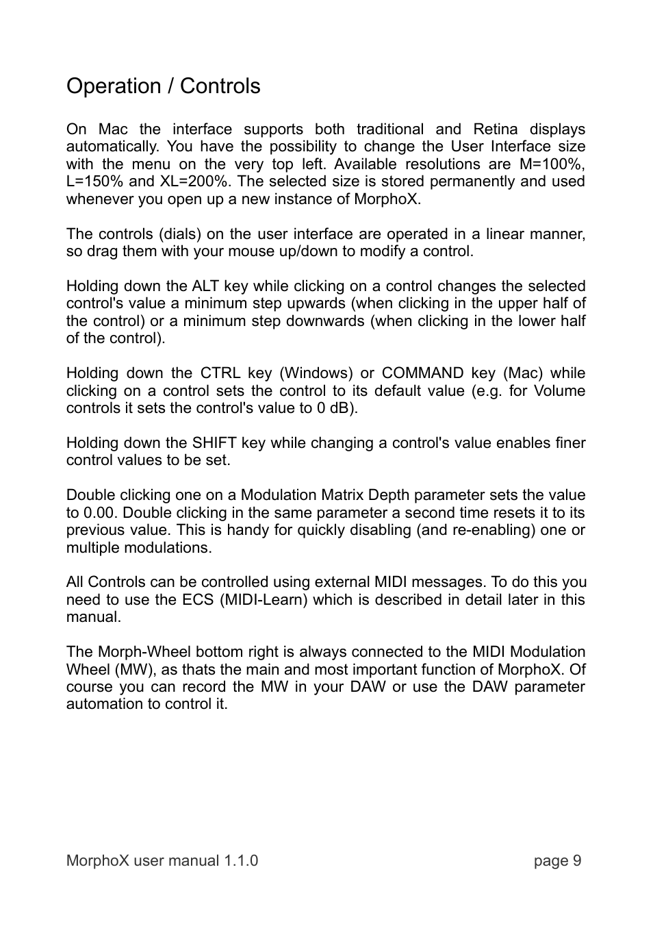 Operation / controls | LinPlug MorphoX User Manual | Page 9 / 48