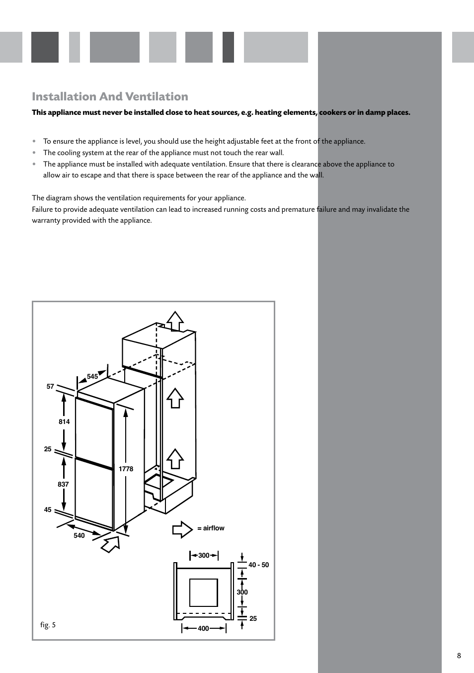 Installation and ventilation | CDA INTEGRATED FROST FREE FW950 User Manual | Page 9 / 16