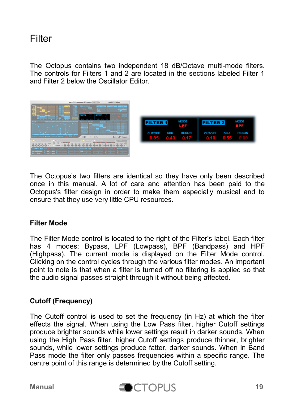 Filter | LinPlug Octopus User Manual | Page 21 / 62