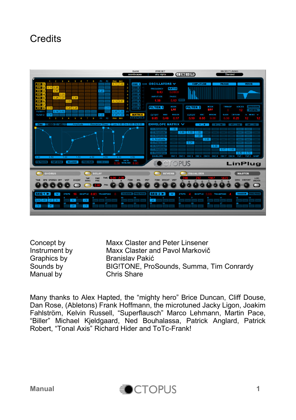 Credits | LinPlug Octopus User Manual | Page 3 / 62
