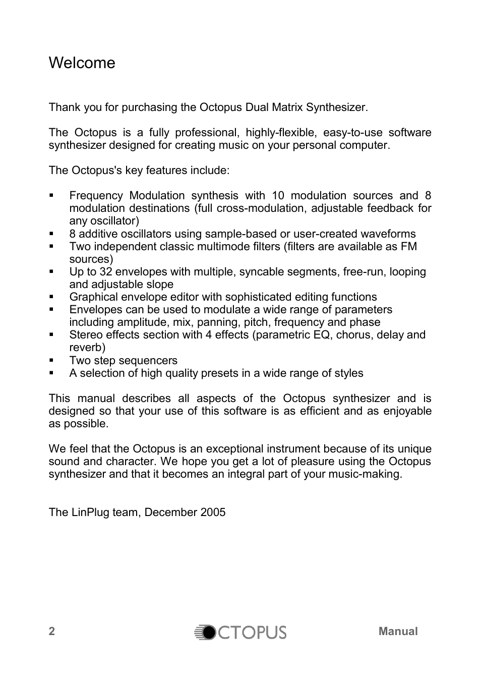 Welcome | LinPlug Octopus User Manual | Page 4 / 62