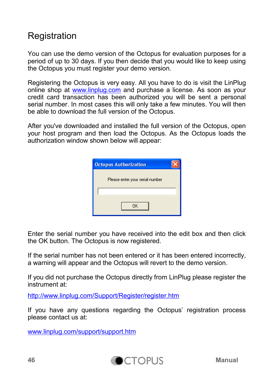 Registration | LinPlug Octopus User Manual | Page 48 / 62