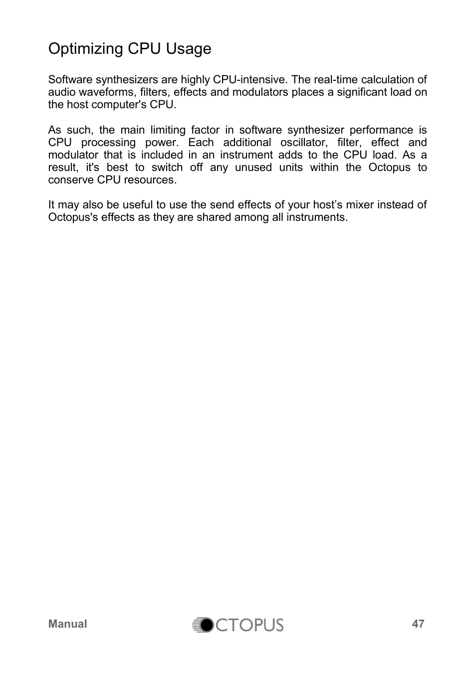 Optimizing cpu usage | LinPlug Octopus User Manual | Page 49 / 62