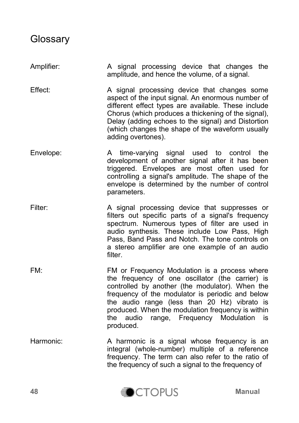 Glossary | LinPlug Octopus User Manual | Page 50 / 62