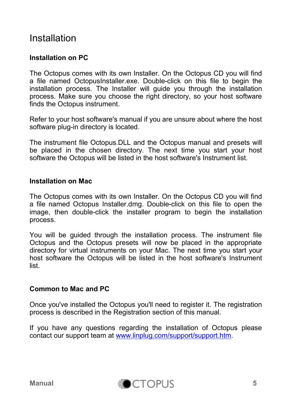 Installation | LinPlug Octopus User Manual | Page 7 / 62
