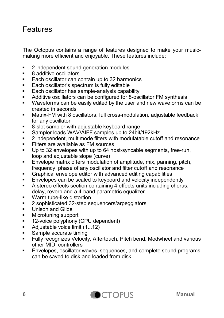 Features | LinPlug Octopus User Manual | Page 8 / 62
