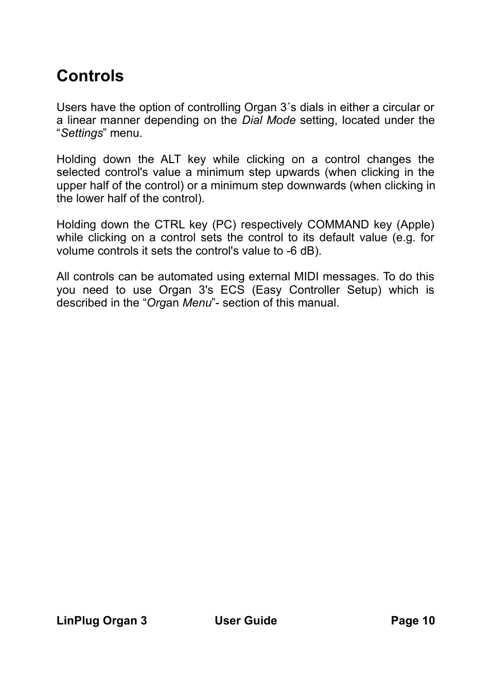 Controls | LinPlug Organ 3 User Manual | Page 10 / 46