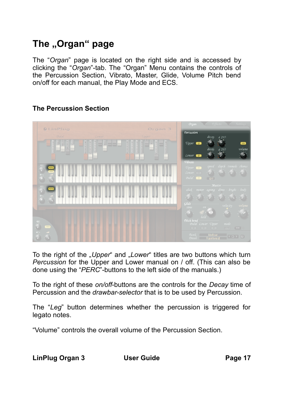 The „organ“ page | LinPlug Organ 3 User Manual | Page 17 / 46