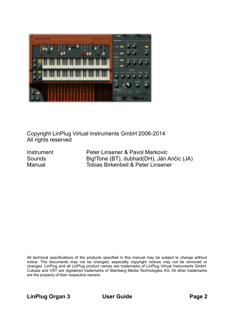 LinPlug Organ 3 User Manual | Page 2 / 46