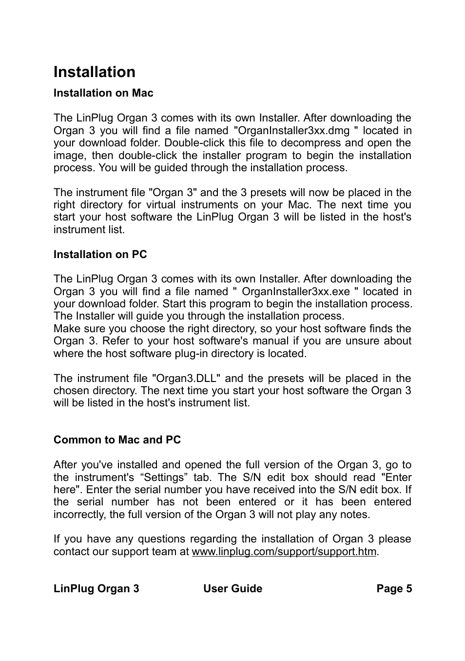 Installation | LinPlug Organ 3 User Manual | Page 5 / 46