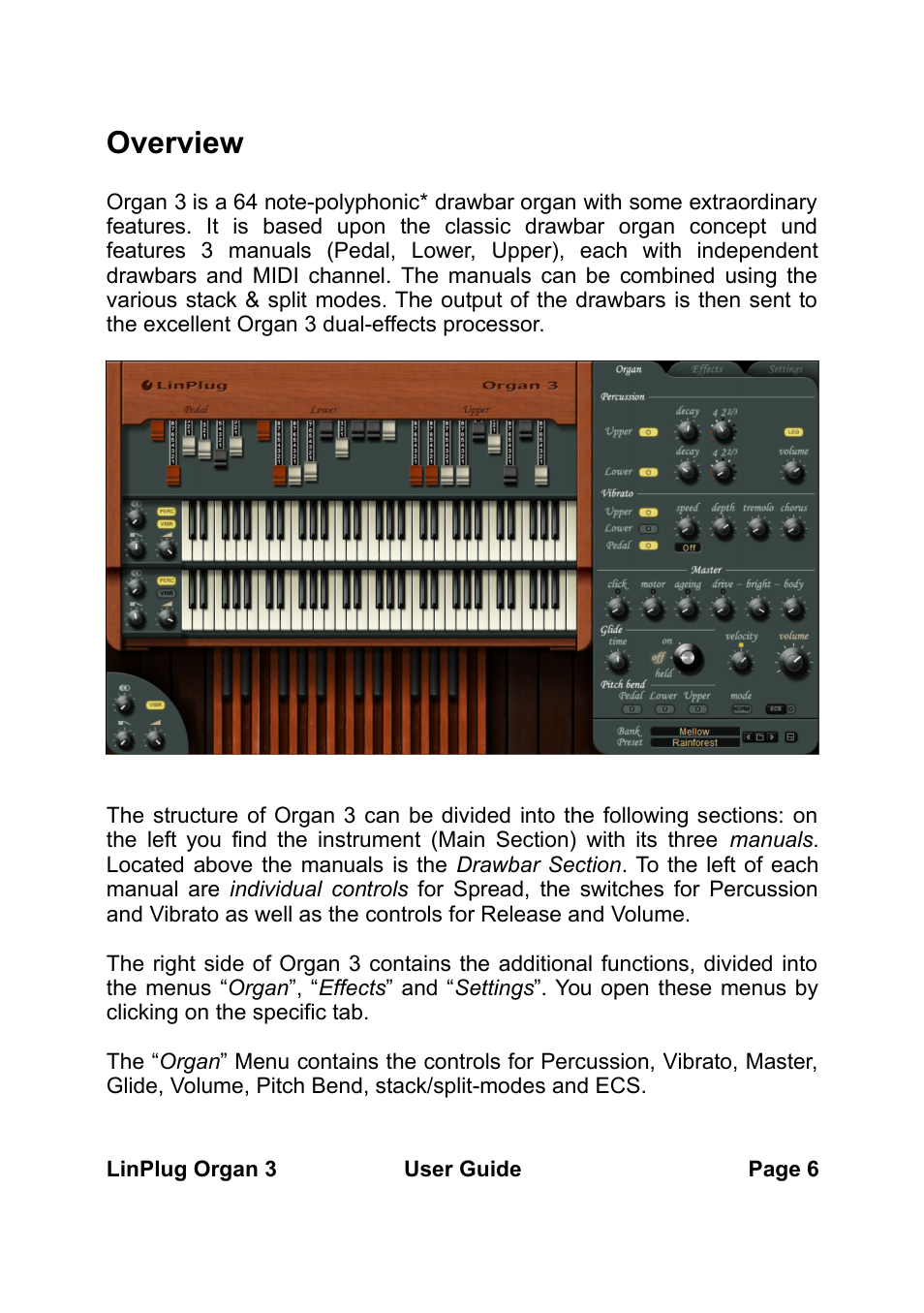 Overview | LinPlug Organ 3 User Manual | Page 6 / 46