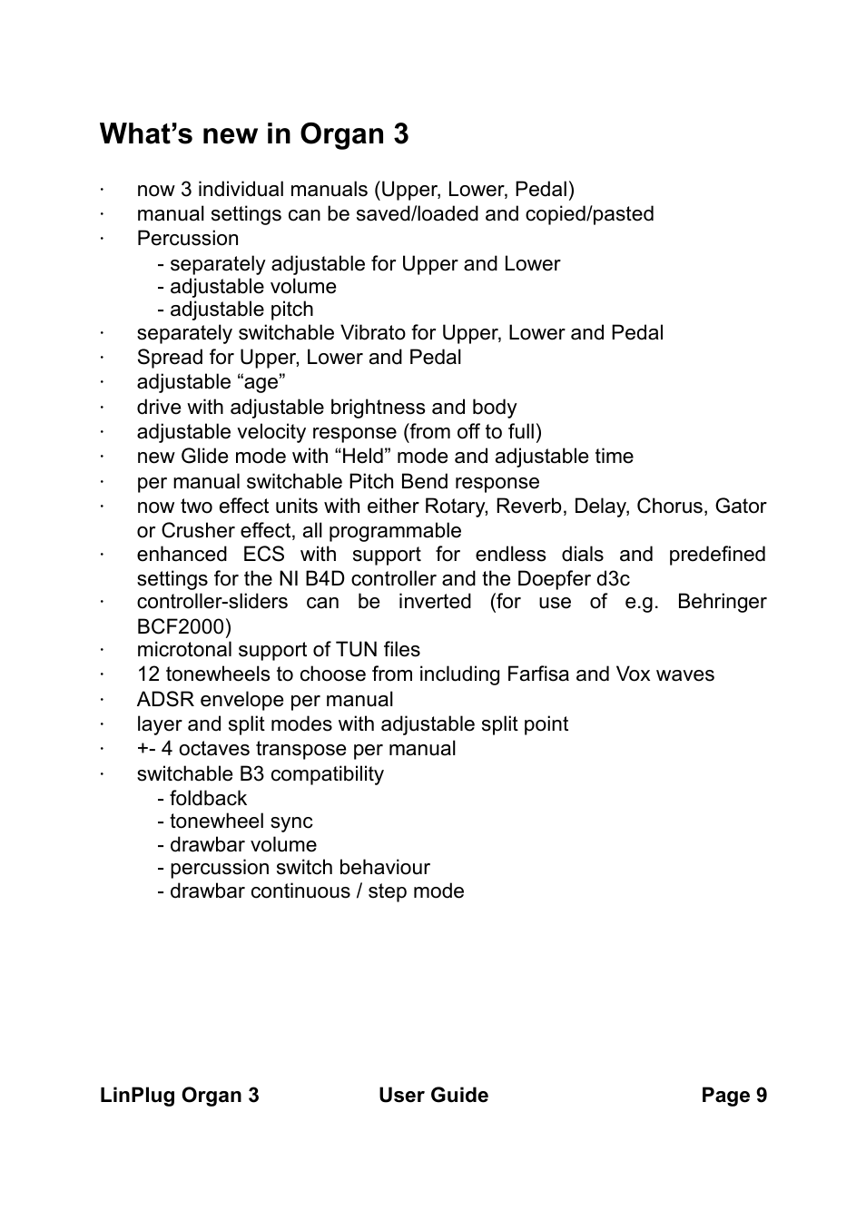 What’s new in organ 3 | LinPlug Organ 3 User Manual | Page 9 / 46