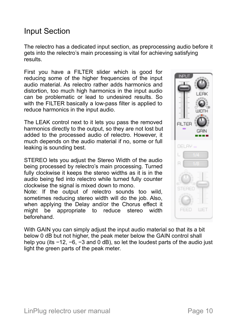 Input section | LinPlug relectro User Manual | Page 10 / 32