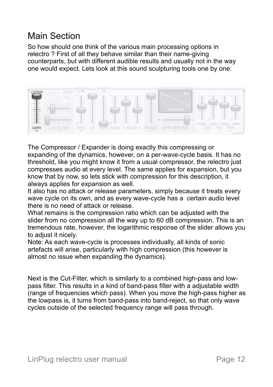 Main section | LinPlug relectro User Manual | Page 12 / 32