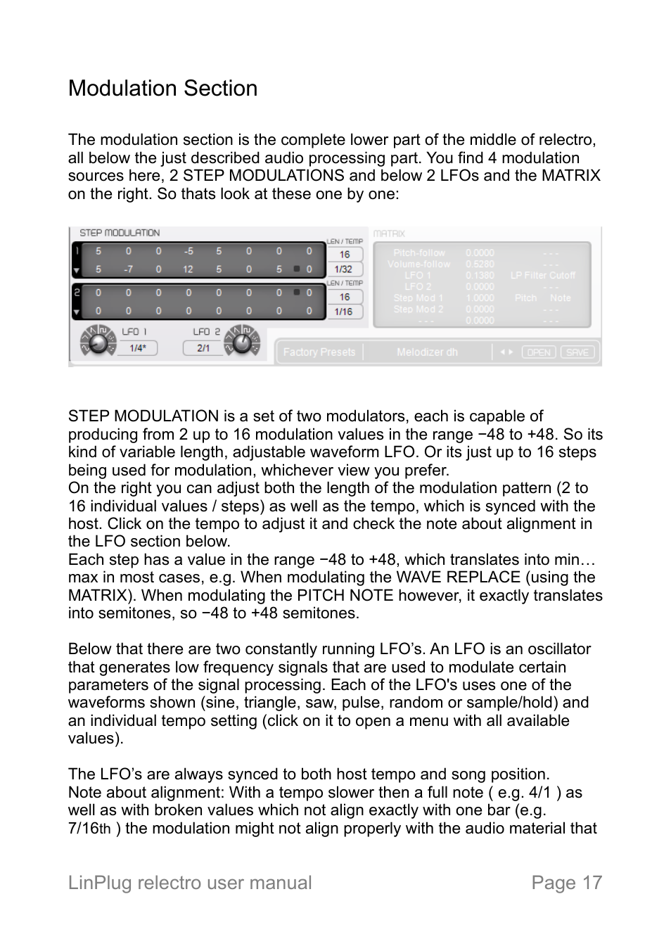 Modulation section | LinPlug relectro User Manual | Page 17 / 32