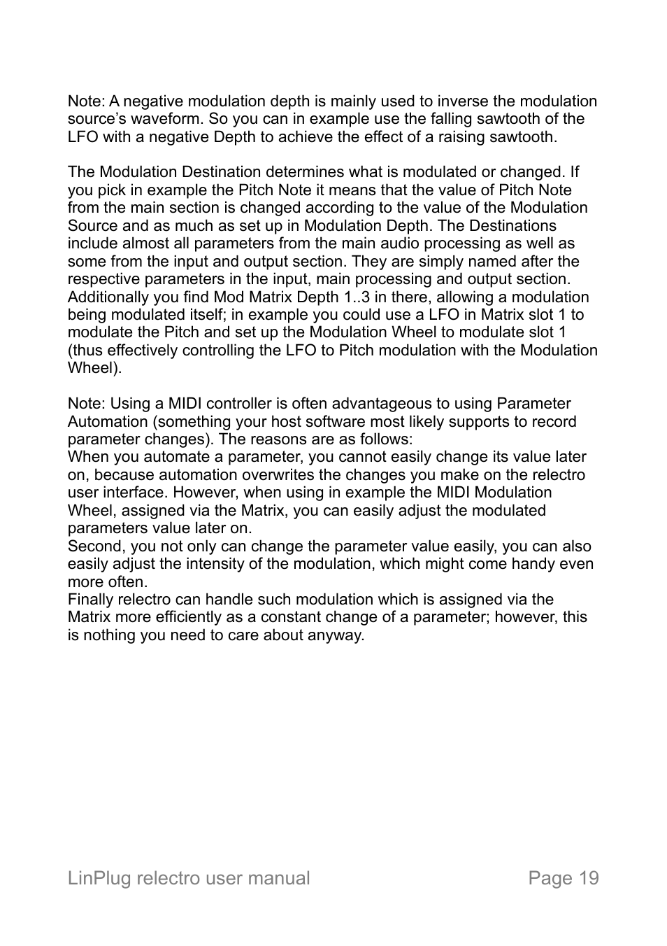 LinPlug relectro User Manual | Page 19 / 32